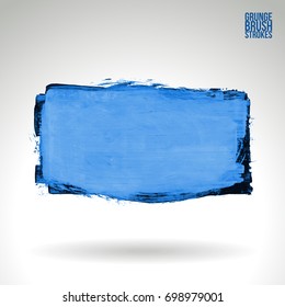Blue brush stroke and texture. Grunge vector abstract hand - painted element. Underline and border design.