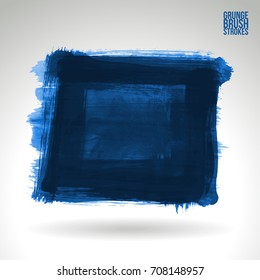 Blue brush stroke and texture. Grunge vector abstract hand - painted element. Underline and border design.