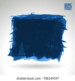 Blue brush stroke and texture. Grunge vector abstract hand - painted element. Underline and border design.