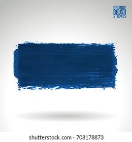 Blue brush stroke and texture. Grunge vector abstract hand - painted element. Underline and border design.