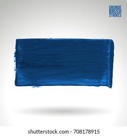 Blue brush stroke and texture. Grunge vector abstract hand - painted element. Underline and border design.