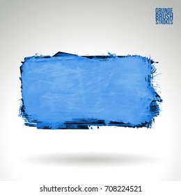 Blue brush stroke and texture. Grunge vector abstract hand - painted element. Underline and border design.