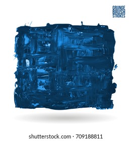 Blue brush stroke and texture. Grunge vector abstract hand - painted element. Underline and border design.