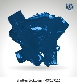 Blue brush stroke and texture. Grunge vector abstract hand - painted element. Underline and border design.