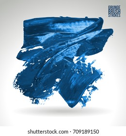 Blauer Pinselstrich und Textur. Abstrakte Vektorillustration Grunge - gemalt Element. Unterstreichen und Grenzdesign.