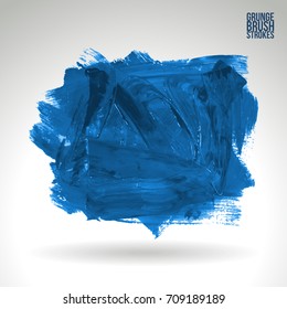 Blue brush stroke and texture. Grunge vector abstract hand - painted element. Underline and border design.