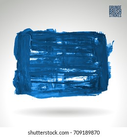 Blue brush stroke and texture. Grunge vector abstract hand - painted element. Underline and border design.