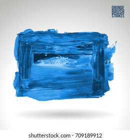 Blue brush stroke and texture. Grunge vector abstract hand - painted element. Underline and border design.