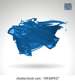 Blue brush stroke and texture. Grunge vector abstract hand - painted element. Underline and border design.