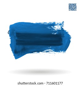 Blue brush stroke and texture. Grunge vector abstract hand - painted element. Underline and border design.