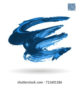Blue brush stroke and texture. Grunge vector abstract hand - painted element. Underline and border design.