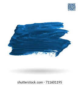 Blue brush stroke and texture. Grunge vector abstract hand - painted element. Underline and border design.