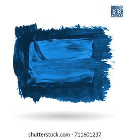 Blue brush stroke and texture. Grunge vector abstract hand - painted element. Underline and border design.