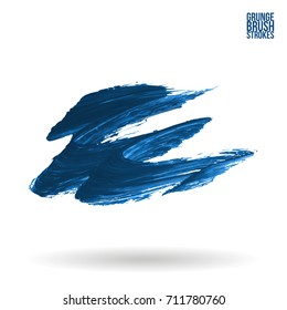 Blue brush stroke and texture. Grunge vector abstract hand - painted element. Underline and border design.