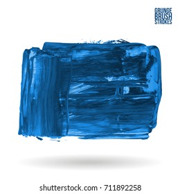 Blue brush stroke and texture. Grunge vector abstract hand - painted element. Underline and border design.