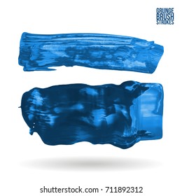 Blue brush stroke and texture. Grunge vector abstract hand - painted element. Underline and border design.