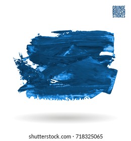 Blue brush stroke and texture. Grunge vector abstract hand - painted element. Underline and border design.
