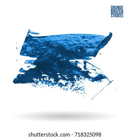 Blue brush stroke and texture. Grunge vector abstract hand - painted element. Underline and border design.