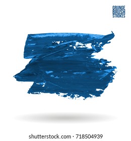 Blue brush stroke and texture. Grunge vector abstract hand - painted element. Underline and border design.