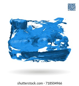 Blue brush stroke and texture. Grunge vector abstract hand - painted element. Underline and border design.