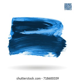 Blue brush stroke and texture. Grunge vector abstract hand - painted element. Underline and border design.