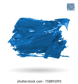 Blue brush stroke and texture. Grunge vector abstract hand - painted element. Underline and border design.