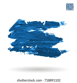 Blue brush stroke and texture. Grunge vector abstract hand - painted element. Underline and border design.