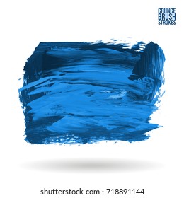 Blue brush stroke and texture. Grunge vector abstract hand - painted element. Underline and border design.