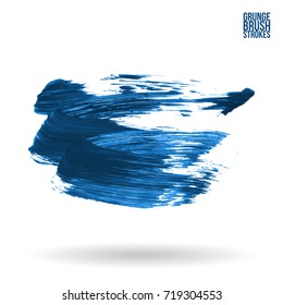 Blue brush stroke and texture. Grunge vector abstract hand - painted element. Underline and border design.