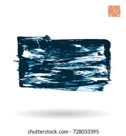 Blue brush stroke and texture. Grunge vector abstract hand - painted element. Underline and border design.