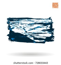 Blue brush stroke and texture. Grunge vector abstract hand - painted element. Underline and border design.