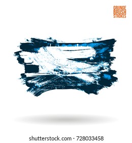 Blue brush stroke and texture. Grunge vector abstract hand - painted element. Underline and border design.