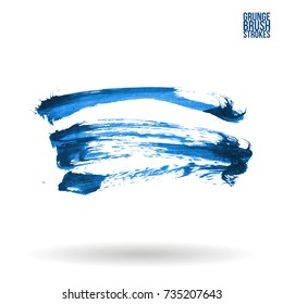 Blue brush stroke and texture. Grunge vector abstract hand - painted element. Underline and border design.