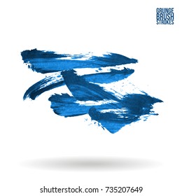 Blue brush stroke and texture. Grunge vector abstract hand - painted element. Underline and border design.