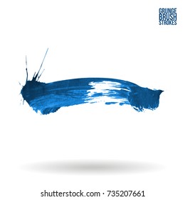 Blue brush stroke and texture. Grunge vector abstract hand - painted element. Underline and border design.