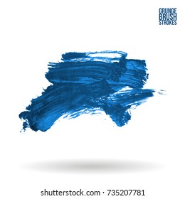 Trazo y textura de pincel azul. Grunge vectorial abstracto de la mano - elemento pintado. Diseño de subrayado y borde.