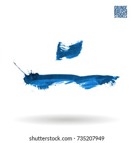 Blue brush stroke and texture. Grunge vector abstract hand - painted element. Underline and border design.