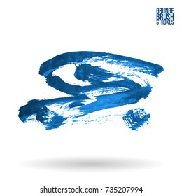 Blue brush stroke and texture. Grunge vector abstract hand - painted element. Underline and border design.