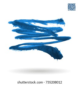Blue brush stroke and texture. Grunge vector abstract hand - painted element. Underline and border design.