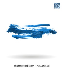 Blue brush stroke and texture. Grunge vector abstract hand - painted element. Underline and border design.