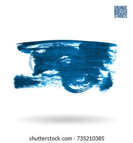 Blue brush stroke and texture. Grunge vector abstract hand - painted element. Underline and border design.