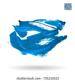 Blue brush stroke and texture. Grunge vector abstract hand - painted element. Underline and border design.