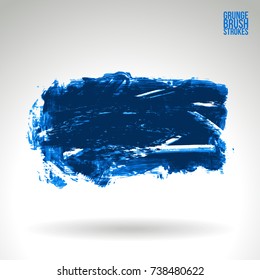Blue brush stroke and texture. Grunge vector abstract hand - painted element. Underline and border design.
