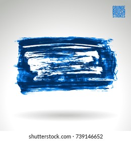 Blue brush stroke and texture. Grunge vector abstract hand - painted element. Underline and border design.