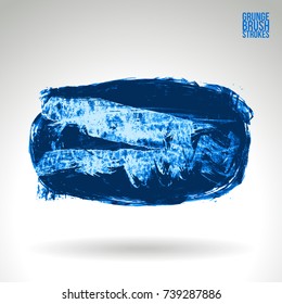 Blue brush stroke and texture. Grunge vector abstract hand - painted element. Underline and border design.