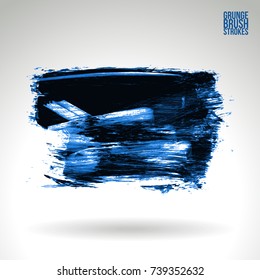 Blue brush stroke and texture. Grunge vector abstract hand - painted element. Underline and border design.