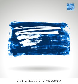 Blue brush stroke and texture. Grunge vector abstract hand - painted element. Underline and border design.