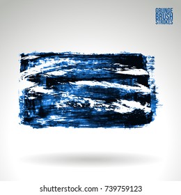 Blue brush stroke and texture. Grunge vector abstract hand - painted element. Underline and border design.