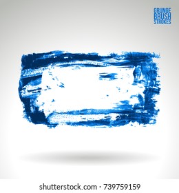 Blue brush stroke and texture. Grunge vector abstract hand - painted element. Underline and border design.