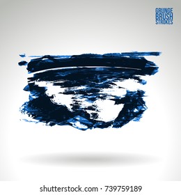 Blue brush stroke and texture. Grunge vector abstract hand - painted element. Underline and border design.